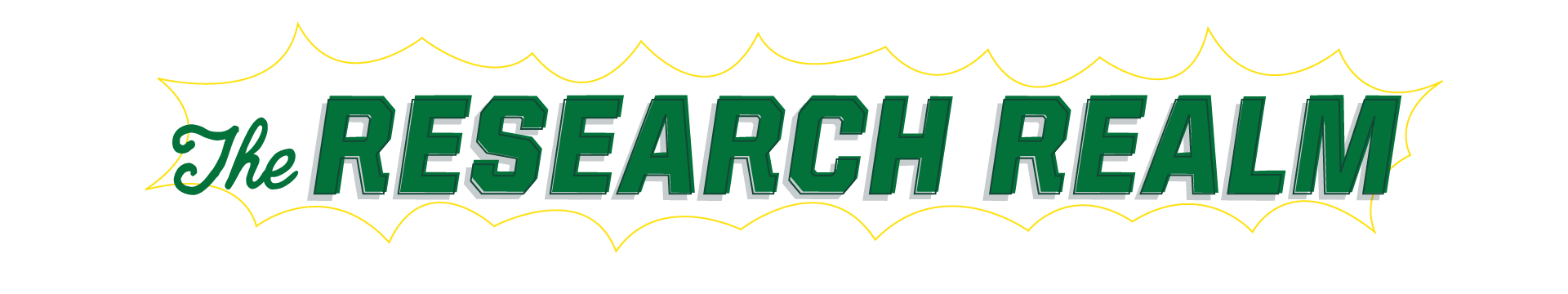 A comic book-style graphic of the words the research realm