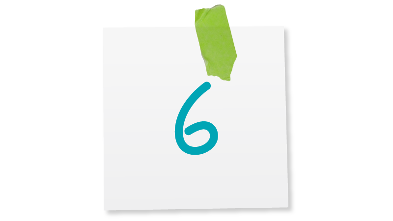 A sticky note with the number 6