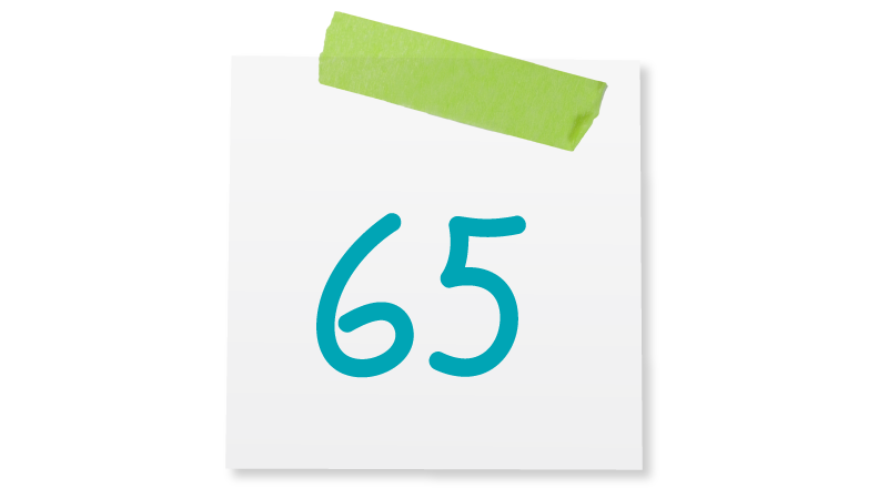 A sticky note with the number 65