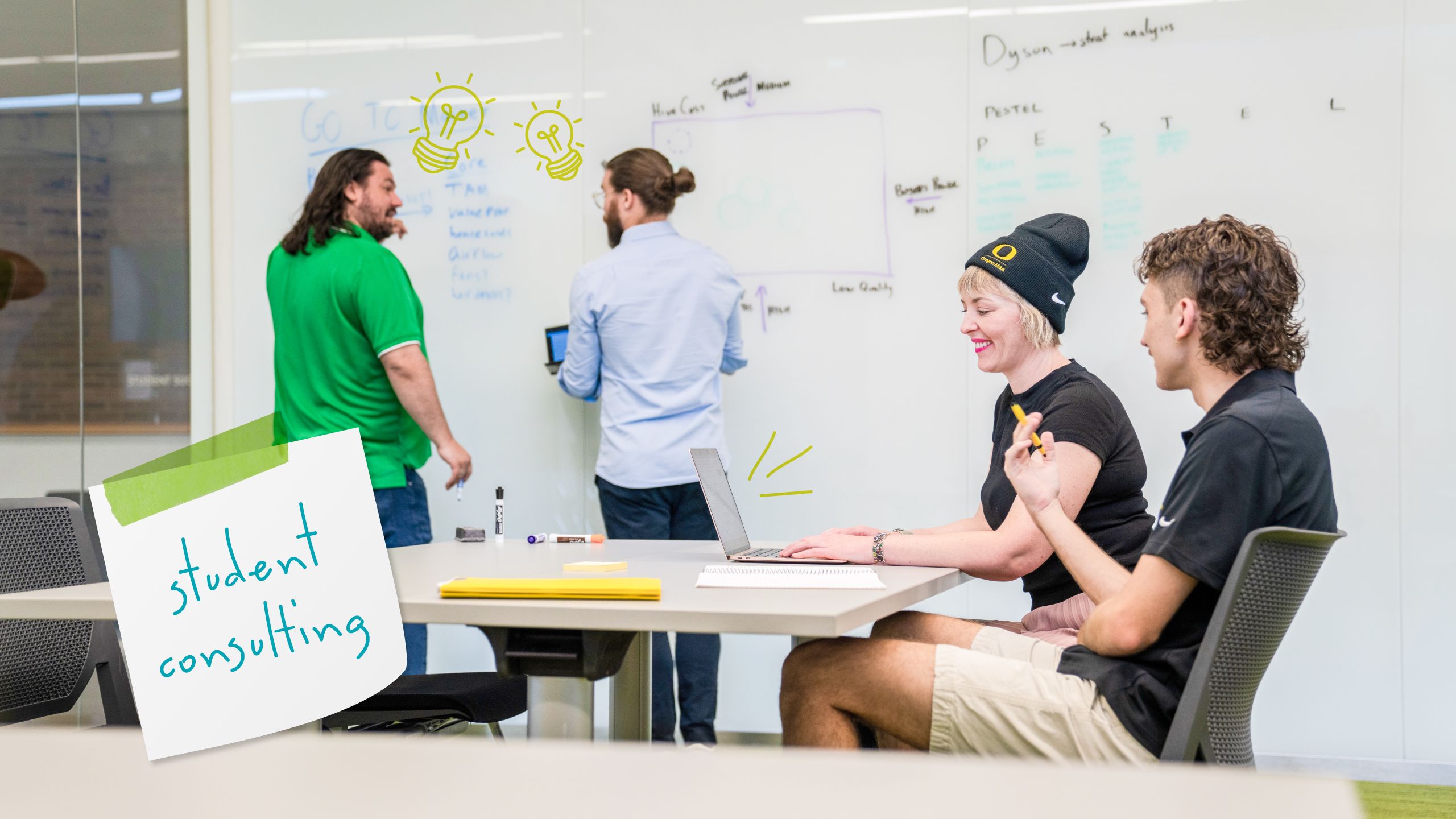 Four students working on a consulting project together