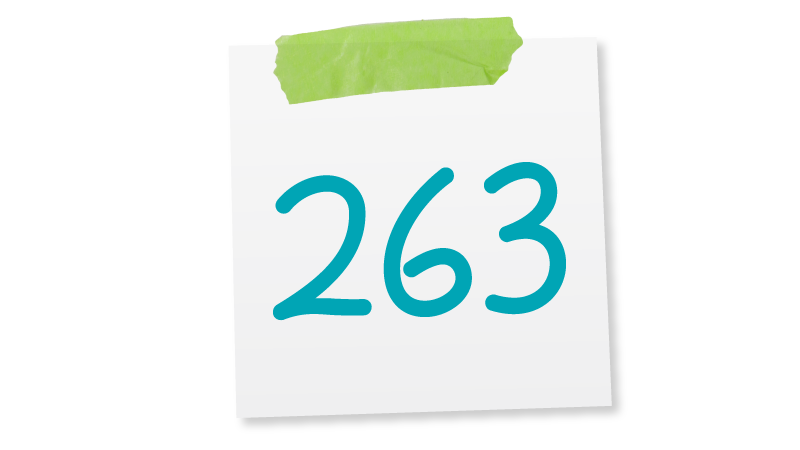 A sticky note with the number 263