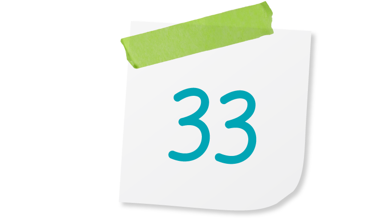 A sticky note with the number 33
