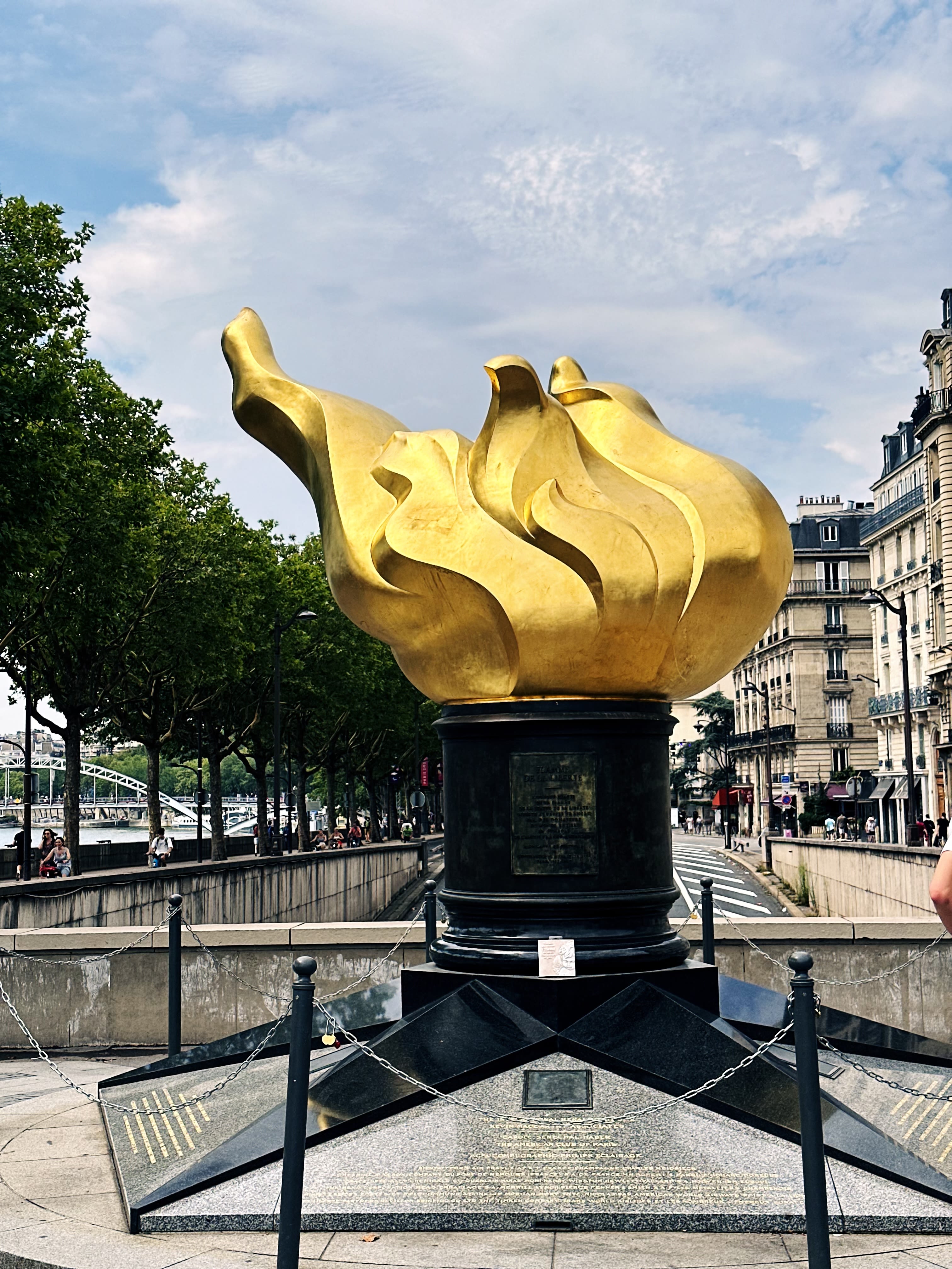 A photo of the Olympic flame sculpture at the 2024 Olympics