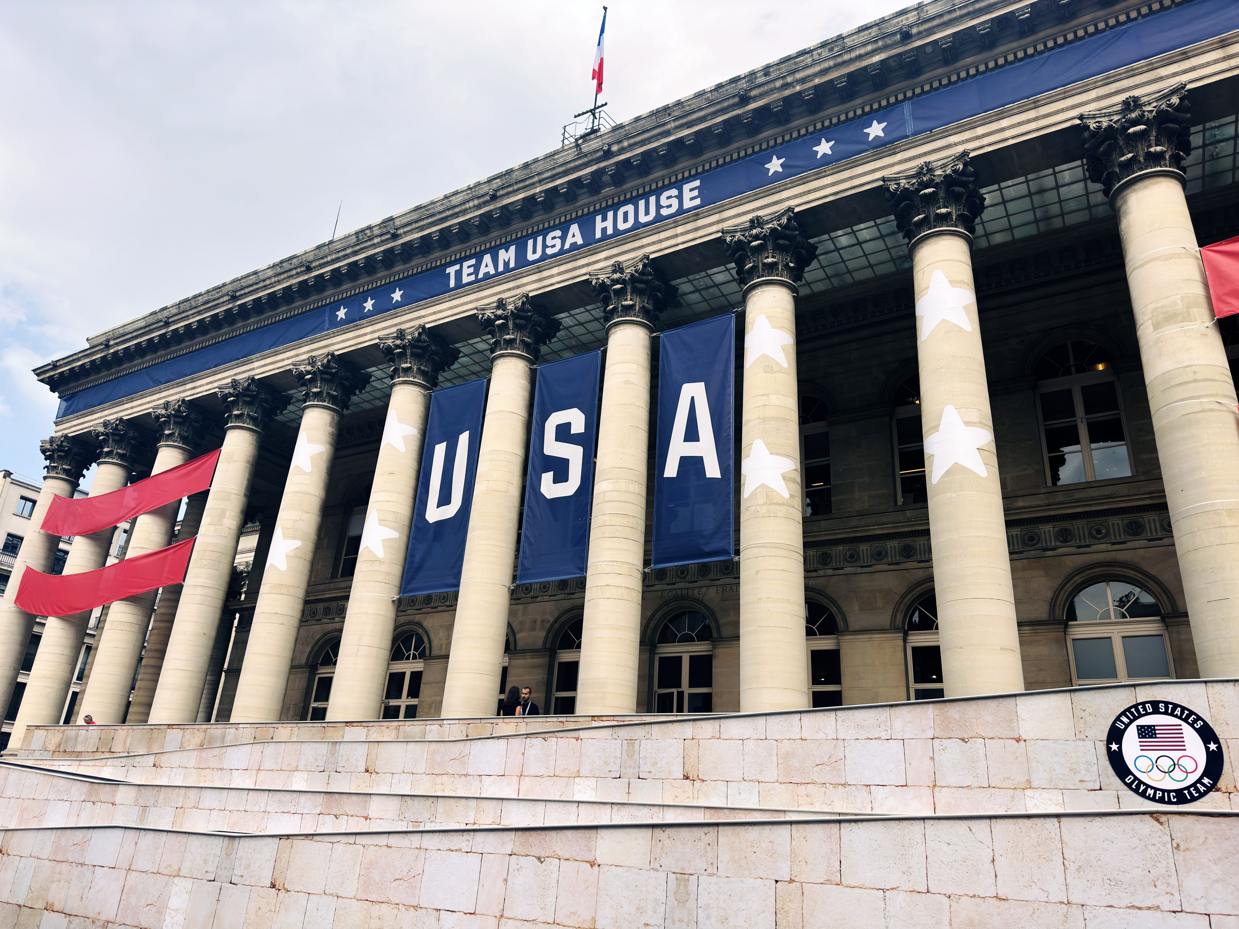 A photo of the front of the Team USA House at the 2024 Olympics