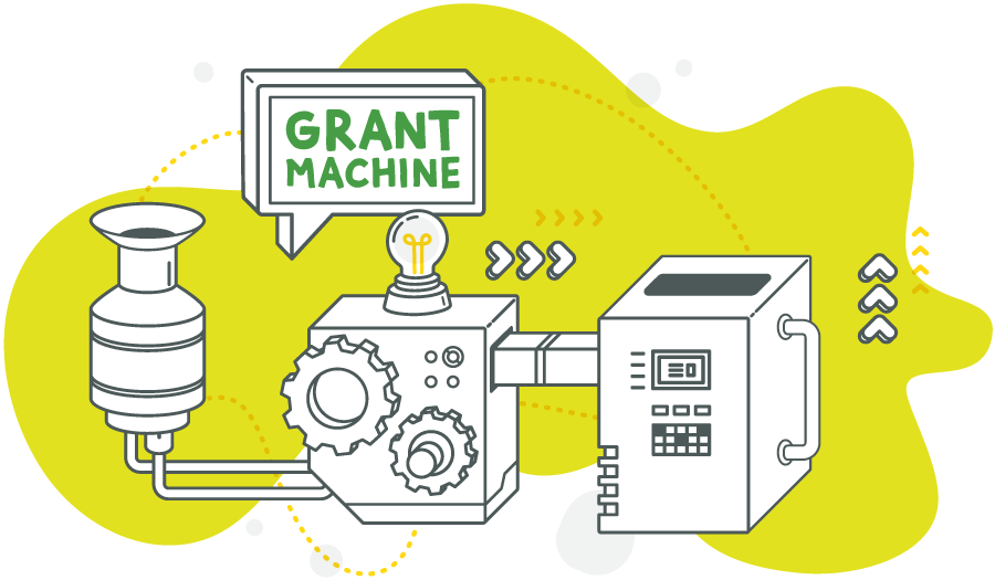 An illustrated image of an imaginary grant machine.